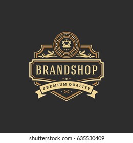 Luxury logo template vector object for logotype or badge Design. Trendy vintage royal style illustration, good for fashion boutique, alcohol or hotel brand.