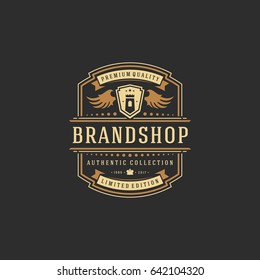 Luxury logo template vector object for logotype or badge Design. Trendy vintage royal style illustration, good for fashion boutique, alcohol or hotel brand.