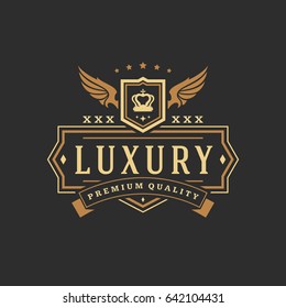 Luxury logo template vector object for logotype or badge Design. Trendy vintage royal style illustration, good for fashion boutique, alcohol or hotel brand.