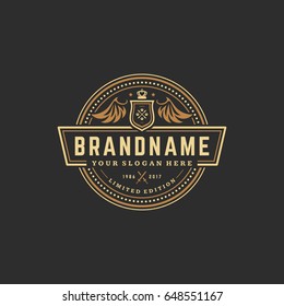 Luxury logo template vector object for logotype or badge Design. Trendy vintage royal style illustration, good for fashion boutique, alcohol or hotel brand.