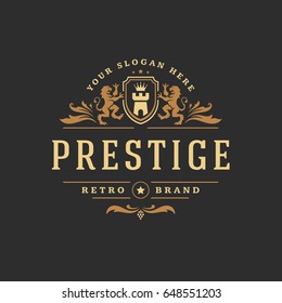 Luxury logo template vector object for logotype or badge Design. Trendy vintage royal style illustration, good for fashion boutique, alcohol or hotel brand.