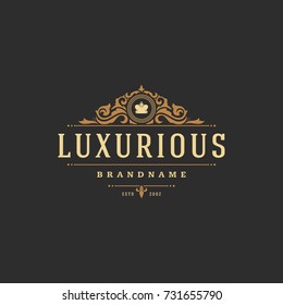 Luxury logo template vector object for logotype or badge Design. Trendy vintage royal style illustration, good for fashion boutique, alcohol or hotel brand.