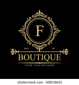 Plantilla de lujo del logotipo en el Vector para el restaurante, la Regalías, la boutique, el café, el hotel, el heráldico, la joyería, la moda y la otra Ilustración vectorial