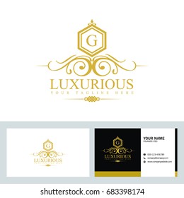 Luxury Logo template in vector for Restaurant, Royalty, Boutique, Cafe, Hotel, Heraldic, Jewelry, Fashion and other vector illustration with visiting card design.