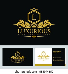 Luxury Logo template in vector for Restaurant, Royalty, Boutique, Cafe, Hotel, Heraldic, Jewelry, Fashion and other vector illustration with visiting card design.