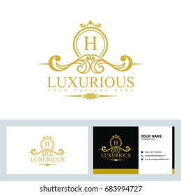 Luxury Logo template in vector for Restaurant, Royalty, Boutique, Cafe, Hotel, Heraldic, Jewelry, Fashion and other vector illustration with visiting card design.
