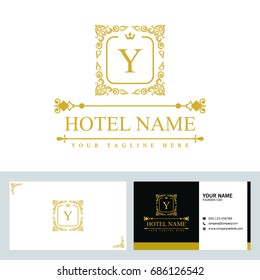 Luxury Logo template in vector for Restaurant, Royalty, Boutique, Cafe, Hotel, Heraldic, Jewelry, Fashion and other vector illustration with visiting card design.