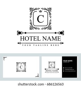 Luxury Logo template in vector for Restaurant, Royalty, Boutique, Cafe, Hotel, Heraldic, Jewelry, Fashion and other vector illustration with visiting card design.