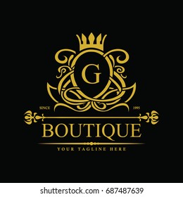 Plantilla de logotipo de lujo en vectores para restaurante, realeza, boutique, cafetería, hotel, heráldico, joyería, moda y otras ilustraciones vectoriales