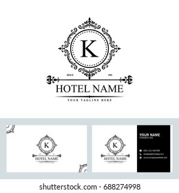 Luxury Logo template in vector for Restaurant, Royalty, Boutique, Cafe, Hotel, Heraldic, Jewelry, Fashion and other vector illustration with visiting card design.