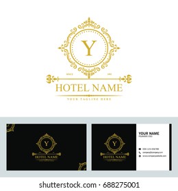 Luxury Logo template in vector for Restaurant, Royalty, Boutique, Cafe, Hotel, Heraldic, Jewelry, Fashion and other vector illustration with visiting card design.