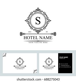 Luxury Logo template in vector for Restaurant, Royalty, Boutique, Cafe, Hotel, Heraldic, Jewelry, Fashion and other vector illustration with visiting card design.