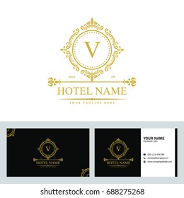 Luxury Logo template in vector for Restaurant, Royalty, Boutique, Cafe, Hotel, Heraldic, Jewelry, Fashion and other vector illustration with visiting card design.