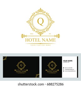 Luxury Logo template in vector for Restaurant, Royalty, Boutique, Cafe, Hotel, Heraldic, Jewelry, Fashion and other vector illustration with visiting card design.