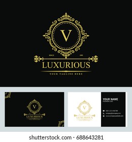 Luxury Logo template in vector for Restaurant, Royalty, Boutique, Cafe, Hotel, Heraldic, Jewelry, Fashion and other vector illustration with visiting card design.