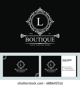 Luxury Logo template in vector for Restaurant, Royalty, Boutique, Cafe, Hotel, Heraldic, Jewelry, Fashion and other vector illustration with visiting card design.