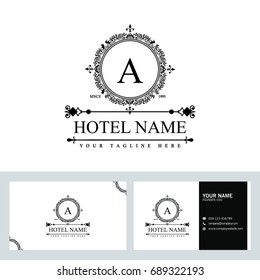 Luxury Logo template in vector for Restaurant, Royalty, Boutique, Cafe, Hotel, Heraldic, Jewelry, Fashion and other vector illustration with visiting card design.