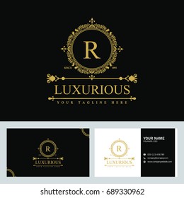 Luxury Logo template in vector for Restaurant, Royalty, Boutique, Cafe, Hotel, Heraldic, Jewelry, Fashion and other vector illustration with visiting card design.