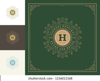 Luxury logo template vector vintage flourishes ornaments. Good for royal crest, boutique brand, hotel sign with flourish frame luxury template.