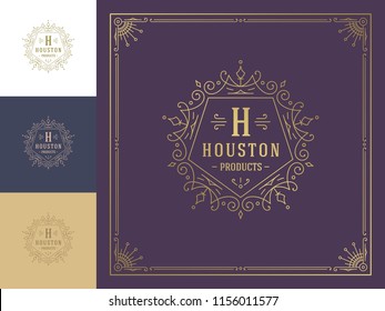 Luxury logo template vector vintage flourishes ornaments. Good for royal crest, boutique brand, hotel sign with flourish frame luxury template.