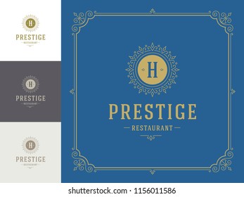 Luxury logo template vector vintage flourishes ornaments. Good for royal crest, boutique brand, hotel sign with flourish frame luxury template.
