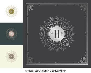 Luxury logo template vector vintage flourishes ornaments. Good for royal crest, boutique brand, hotel sign with flourish frame luxury template.