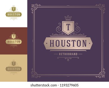 La vintage vectorial con el logotipo de lujo florece en adornos. Ideal para cresta real, marca boutique, firma de hotel con un marco florido y una plantilla de lujo.