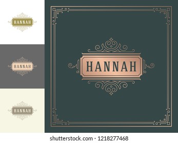 Luxury logo template vector vintage flourishes ornaments. Good for royal crest, boutique brand, hotel sign with flourish frame luxury template.