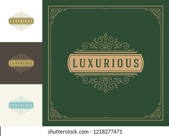 Luxury logo template vector vintage flourishes ornaments. Good for royal crest, boutique brand, hotel sign with flourish frame luxury template.