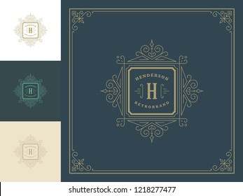 Luxury logo template vector vintage flourishes ornaments. Good for royal crest, boutique brand, hotel sign with flourish frame luxury template.