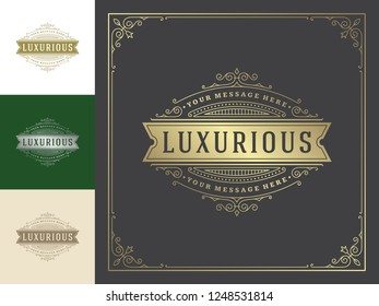 Luxury logo template vector vintage flourishes ornaments. Good for royal crest, boutique brand, hotel sign with flourish frame luxury template.