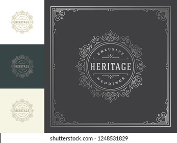 Luxury logo template vector vintage flourishes ornaments. Good for royal crest, boutique brand, hotel sign with flourish frame luxury template.