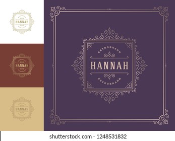 Luxury logo template vector vintage flourishes ornaments. Good for royal crest, boutique brand, hotel sign with flourish frame luxury template.