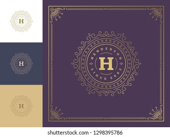 Luxury logo template vector vintage flourishes ornaments. Good for royal crest, boutique brand, hotel sign with flourish frame luxury template.