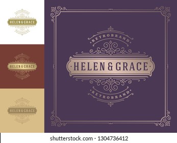 Luxury logo template vector vintage flourishes ornaments. Good for royal crest, boutique brand, hotel sign with flourish frame luxury template.