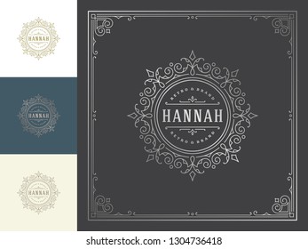 Luxury logo template vector vintage flourishes ornaments. Good for royal crest, boutique brand, hotel sign with flourish frame luxury template.