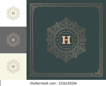 Luxury logo template vector vintage flourishes ornaments. Good for royal crest, boutique brand, hotel sign with flourish frame luxury template.