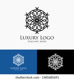 Luxury logo template. Vintage badge frame flourishes. Modern elegant logo design.