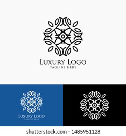 Luxury logo template. Vintage badge frame flourishes. Modern elegant logo design.