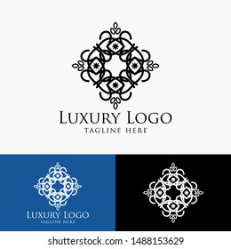 Luxury logo template. Vintage badge frame flourishes. Modern elegant logo design.