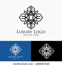 Luxury logo template. Vintage badge frame flourishes. Modern elegant logo design.