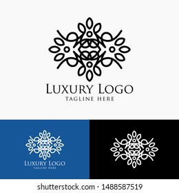 Luxury logo template. Vintage badge frame flourishes. Modern elegant logo design.