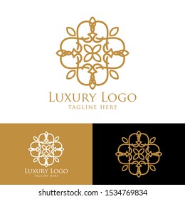 Luxury logo template. Vintage badge frame flourishes. Modern elegant logo design.