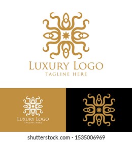 Luxury logo template. Vintage badge frame flourishes. Modern elegant logo design.