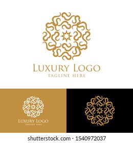 Luxury logo template. Vintage badge frame flourishes. Modern elegant logo design.