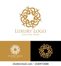 Luxury logo template. Vintage badge frame flourishes. Modern elegant logo design.