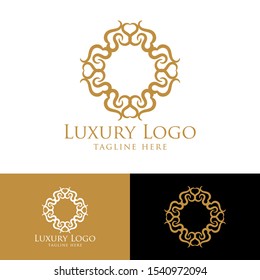 Luxury logo template. Vintage badge frame flourishes. Modern elegant logo design.