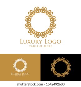 Luxury logo template. Vintage badge frame flourishes. Modern elegant logo design.