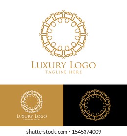 Luxury logo template. Vintage badge frame flourishes. Modern elegant logo design.
