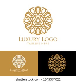Luxury logo template. Vintage badge frame flourishes. Modern elegant logo design.